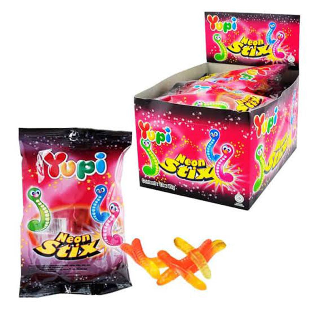 Yupi Neon Stix Worms 40g (12 Pack)