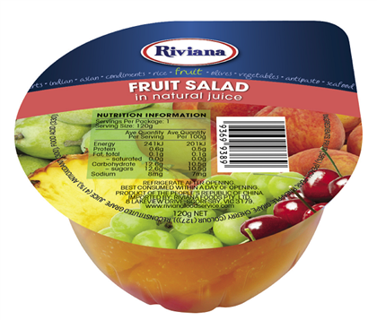 Riviana Fruit Salad Diced Cups In Natural Juice 12 X 120g
