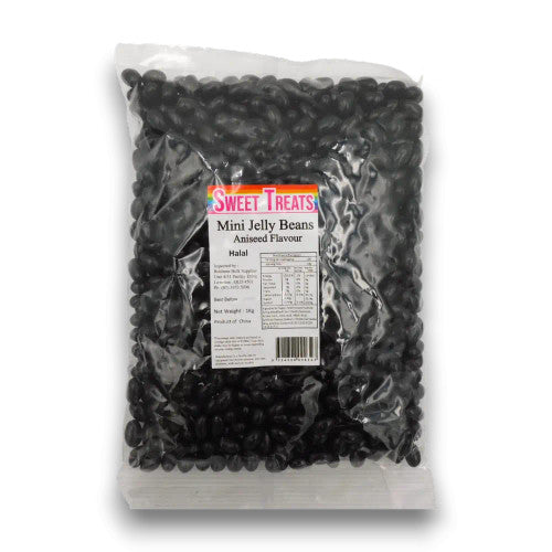 Sweet Treats Mini Jelly Beans - Black with a Licorice Flavour (1kg Bag)